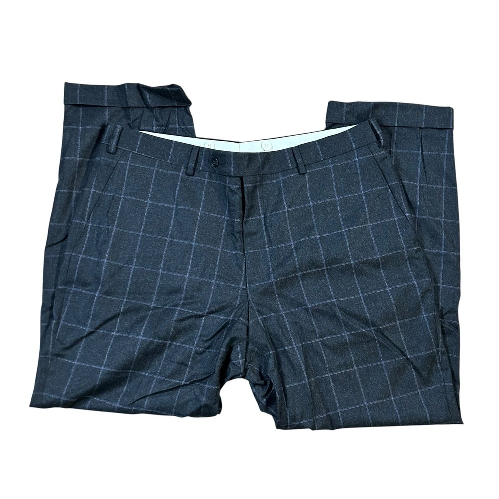 Joseph Orlando SB Alton‎ Plaid Cuffed Wool Pants Soft Size 36x29 Dark Gray